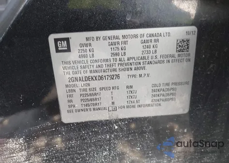 2013 Chevrolet Equinox 1Lt z USA, uszkodzony, nr VIN 2GNALDEKXD6179276